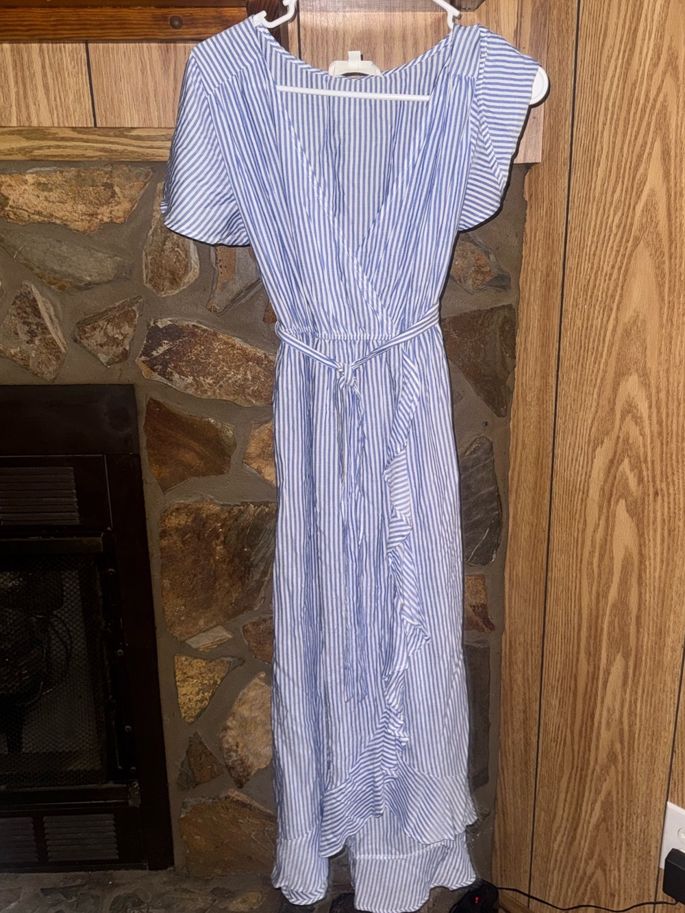 Light Blue & White Striped Maternity Women’s Wrap Dress